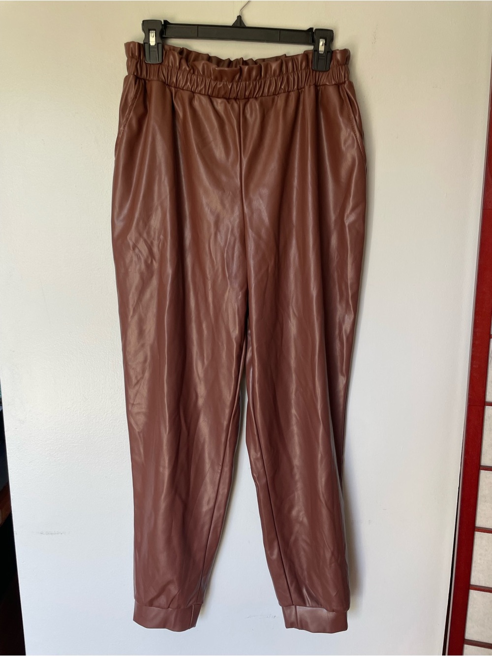 Jolie & Joy Faux Leather Brown Vegan Pants, Size XL